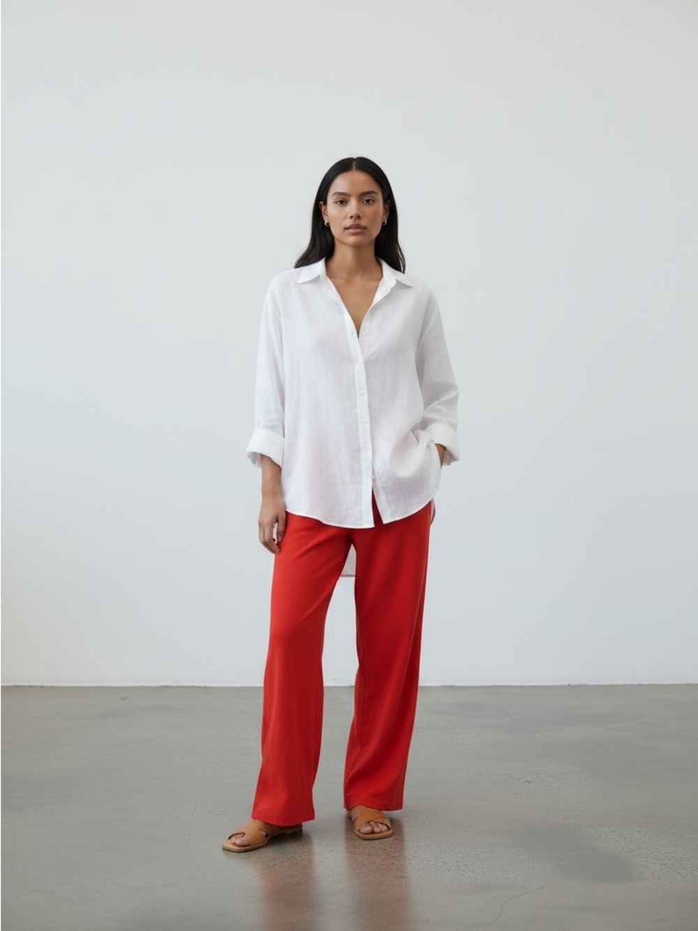 Athleta Red Wide-Leg Linen Blend Drawstring Pants